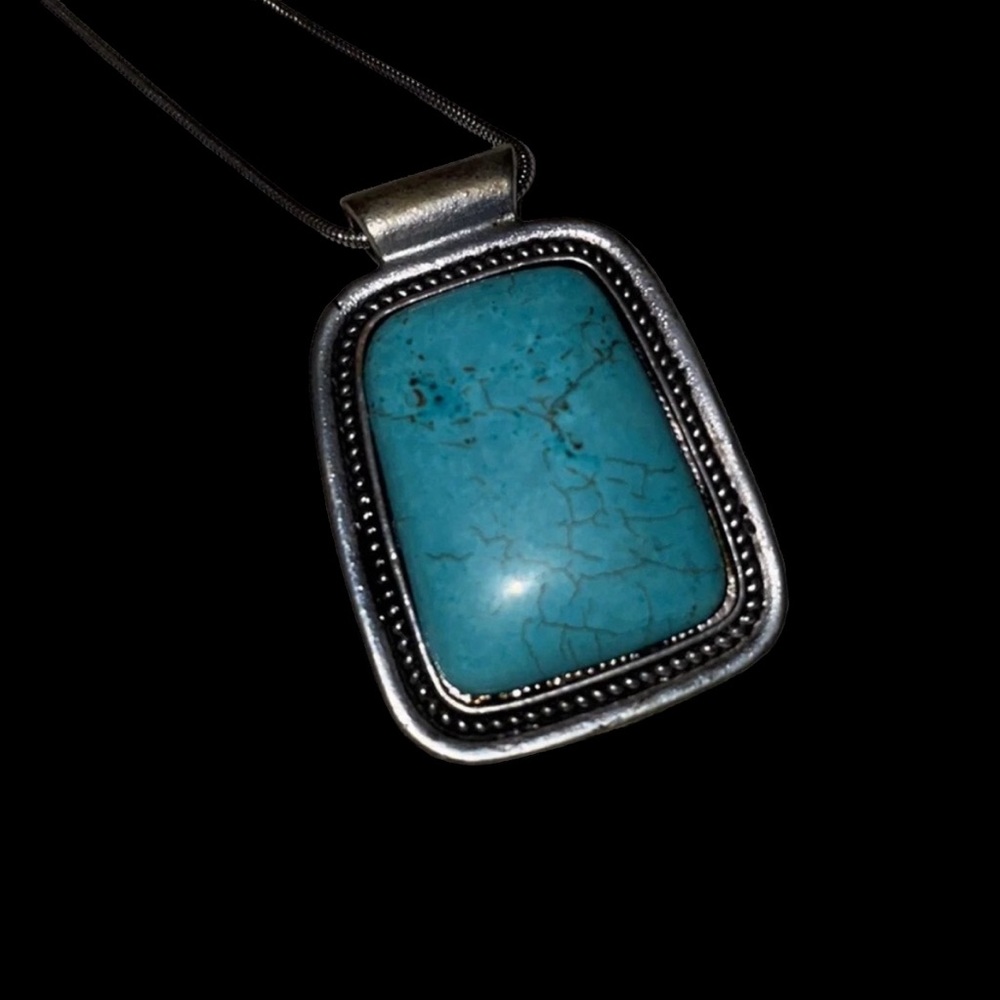 Large Rectangle Shape Turquoise Pendant Necklace … - image 2
